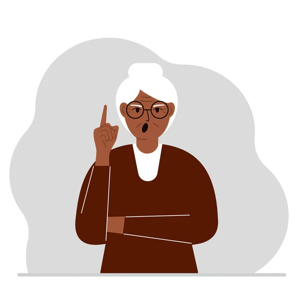 Кричуща Бабуся Тримає Індексний Палець Вгору Векторні Плоскі Ілюстрації Стокова Ілюстрація