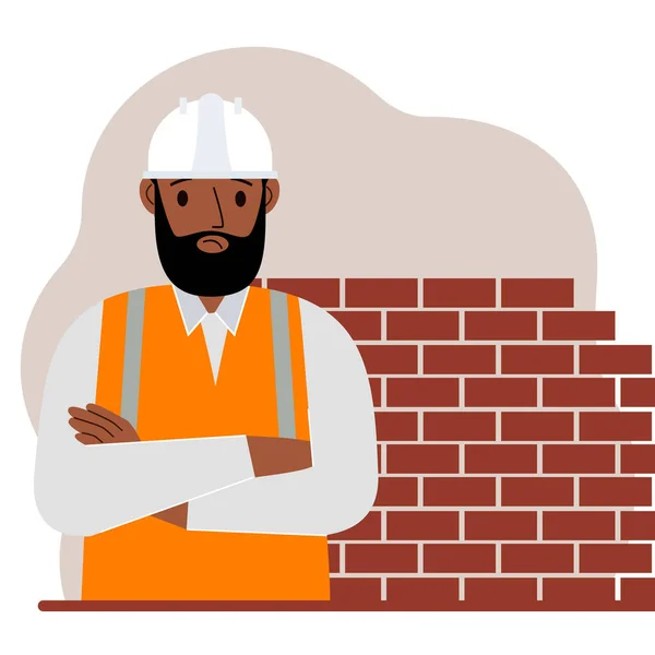 Triste Obrero Construcción Con Casco Blanco Chaleco Naranja Ilustración Plana Gráficos Vectoriales