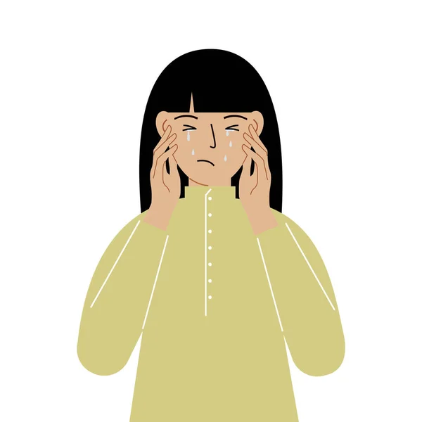 Femme Bouleversée Pleure Tient Tête Avec Ses Mains Concept Ressentiment — Image vectorielle