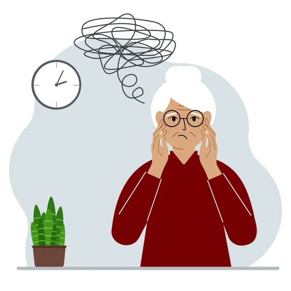 Concepto Malos Pensamientos Una Abuela Siente Deprimida Con Pensamientos Después — Vector de stock