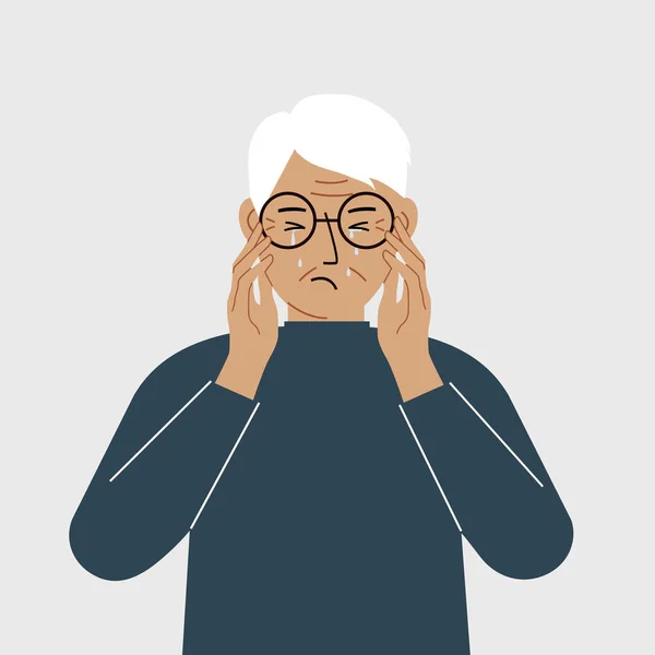 Zdenerwowany Dziadek Płacze Trzyma Głowę Rękami Koncepcja Urazy Bólu Depresji Grafika Wektorowa