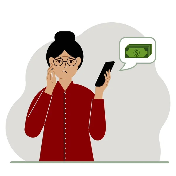 Uma Mulher Triste Tem Telefone Que Recebeu Uma Mensagem Sobre — Vetor de Stock