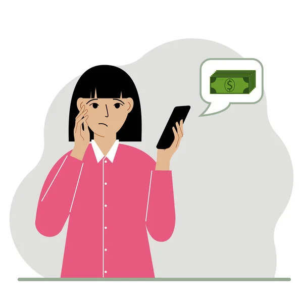 Uma Mulher Triste Tem Telefone Que Recebeu Uma Mensagem Sobre — Vetor de Stock