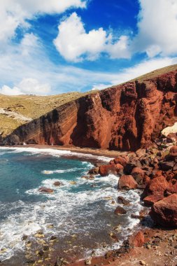 Seçme red beach, santorini, Yunanistan