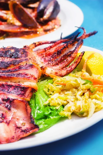 Calmar grillé avec une salade latérale, mise au point sélective — Photo