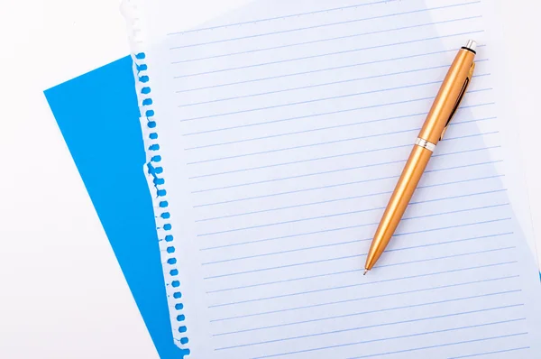 Notebookpapier en pen — Stockfoto