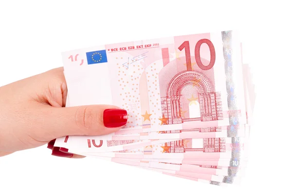 Woman hand holding european money — Stock Photo, Image