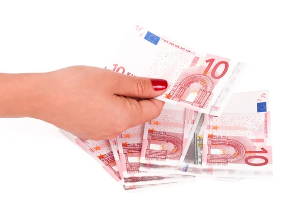 Woman hand holding european money — Stock Photo, Image