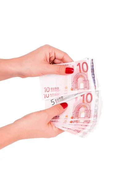 Mano de mujer sosteniendo dinero europeo —  Fotos de Stock