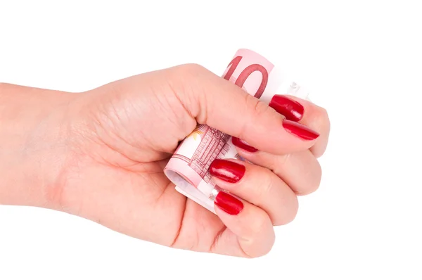 Woman hand holding european money Royalty Free Stock Images