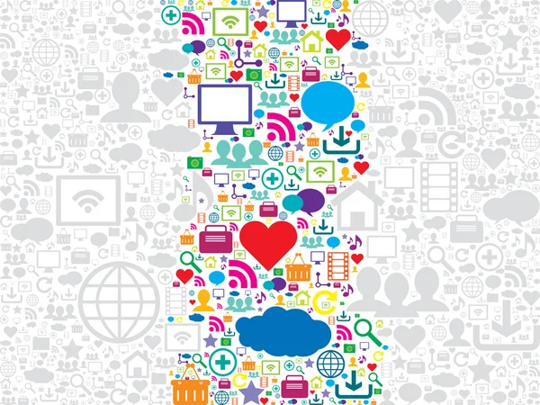 Płynny wzór z mediami społecznościowymi i ikonami technologii — Wektor stockowy