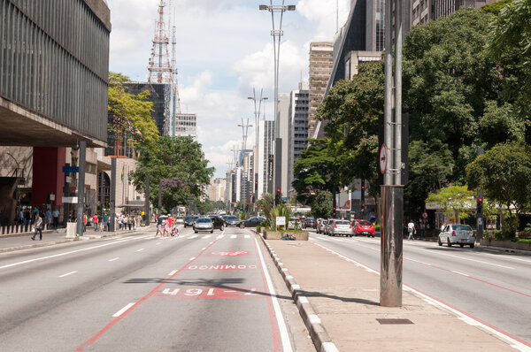 SAO PAULO, BRAZIL - February 12: Paulista Avenue is one of the most important thoroughfares of the city of Sao Paulo, one of the main financial centers of the city on February 12, 2013, in Sao Paulo.