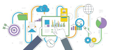 İş adamı elinde iş grafiği verileriyle tablet tutuyor. Finans ve iş simgesi ayarlandı.