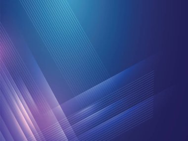 Paralel çizgileri olan mavi zarif soyut arkaplan, üst üste binen şeffaf şekiller, bilim ve teknoloji üzerinde geleceksel etki.