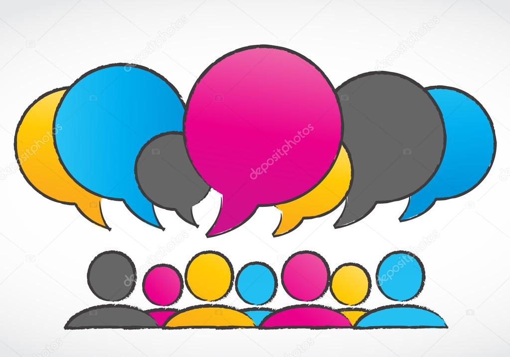 Group discussions speech bubbles vector illustration