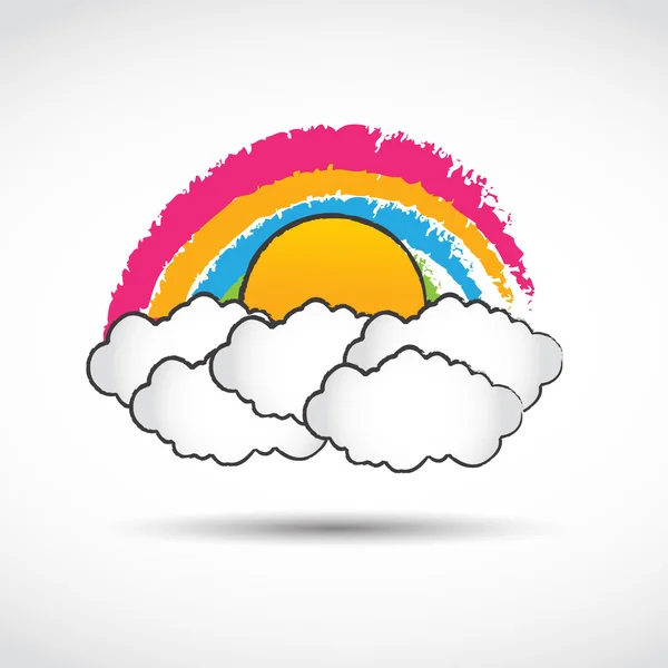 Arco iris con nubes — Vector de stock