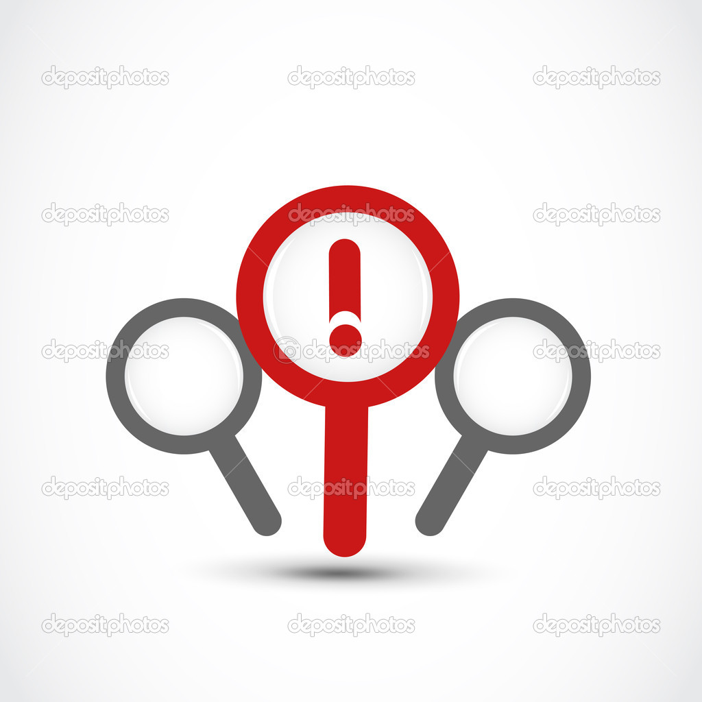 Exclamation mark magnifying glass