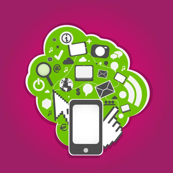 Tecnologia degli smart phone sui social media — Vettoriale Stock