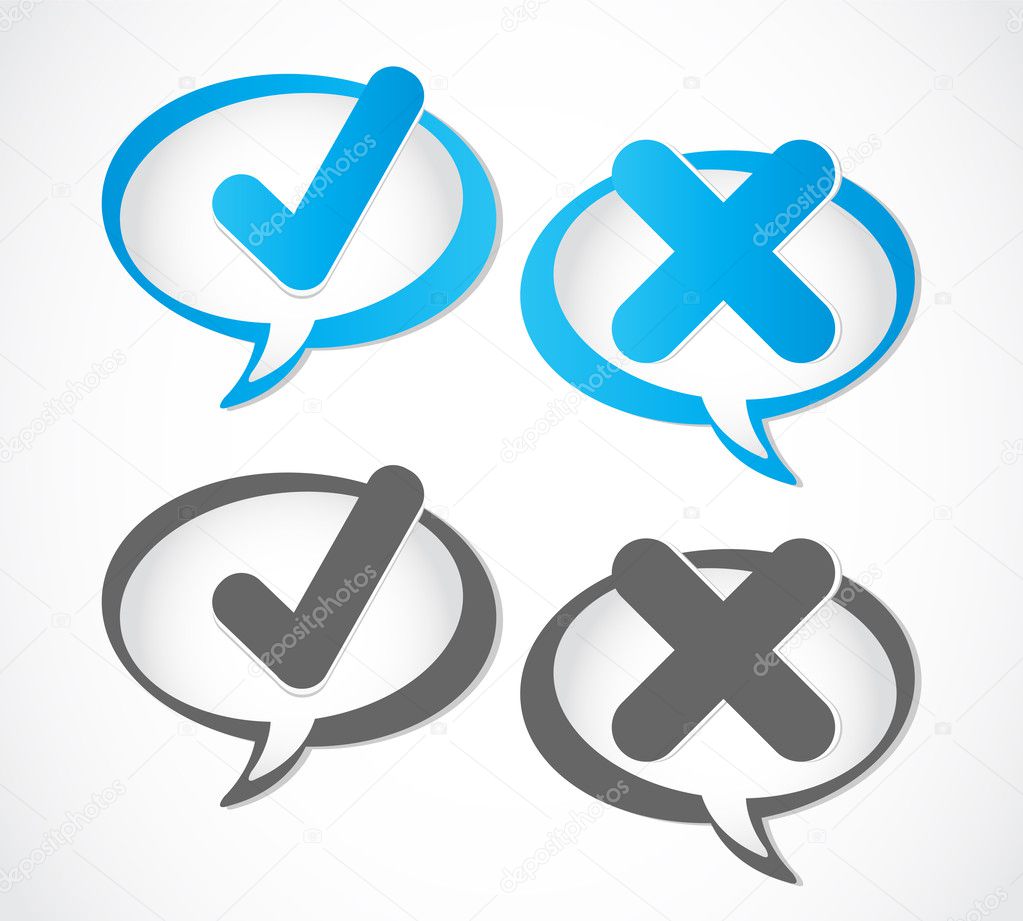 Check mark Yes and No speech bubble vector background