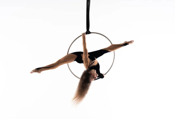 Slim Flexible Circus Girl Aerial Hoop Isolated White Background — Stockfoto