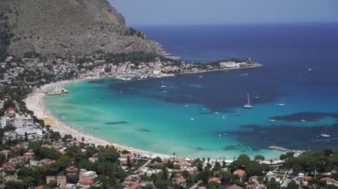 Mondello beach resort in Palermo, Italy. Aerial footage. High quality FullHD footage