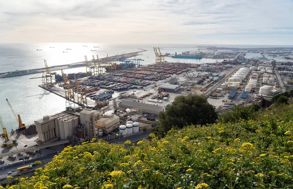 Bulanık Barcelona Kargo Liman Terminalleri Taşımacılık ve Limandaki Tesisler. Yüksek kalite fotoğraf