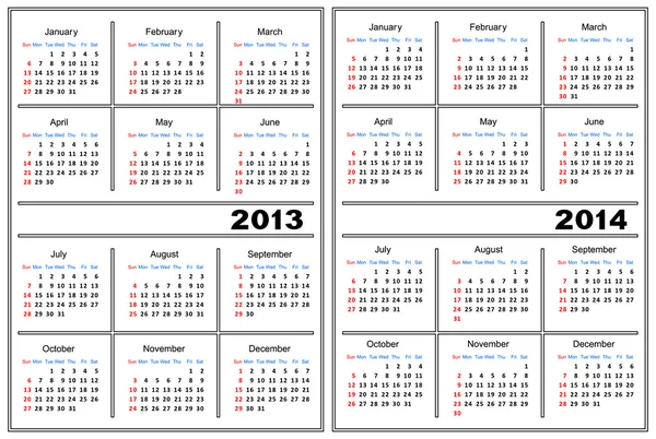 Modelo de calendário. 2013,2014 — Vetor de Stock