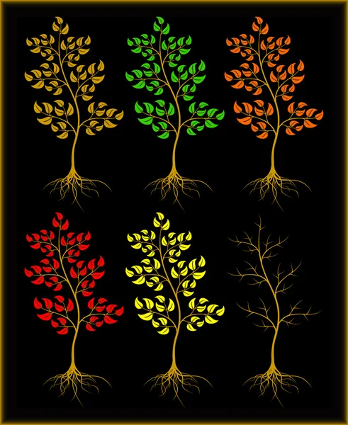 Trees on a black background. — Stock Vector