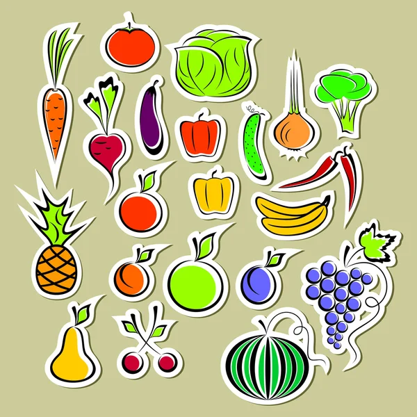 Autocollants de légumes et fruits — Image vectorielle