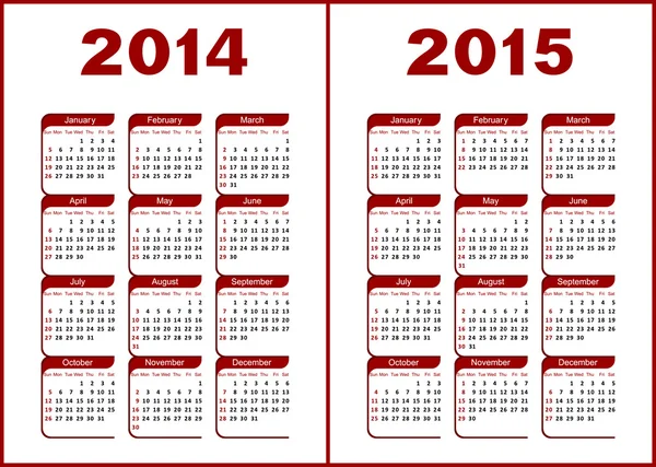 Calendario 2014,2015 — Archivo Imágenes Vectoriales