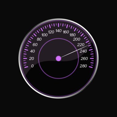 siyah bir arka plan üzerinde hız göstergesi. Menekşe ölçek.