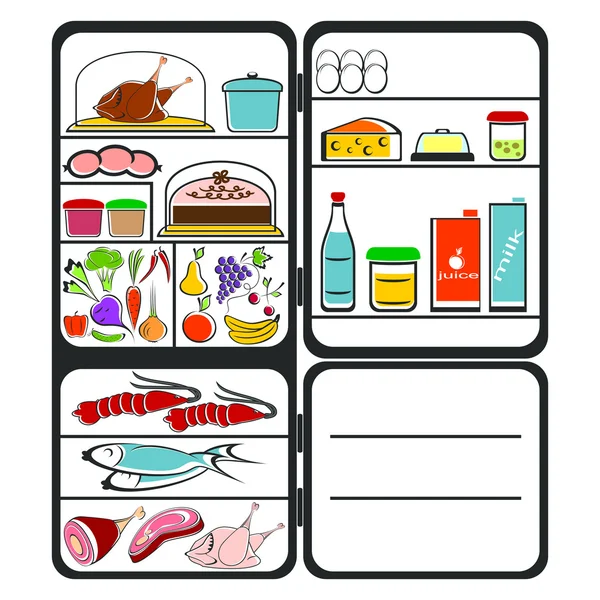 食品付き冷蔵庫 — ストックベクタ