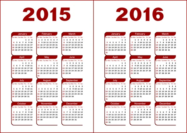 Calendario 2015, 2016 — Archivo Imágenes Vectoriales