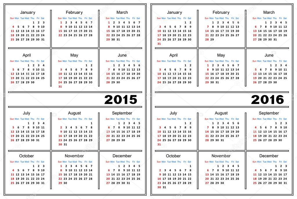 Calendar template. 2015, 2016