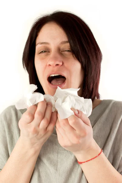 Woman sneezing — Stock Photo, Image