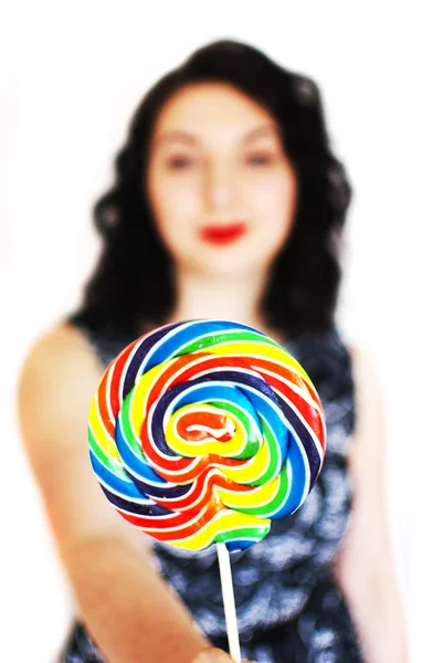 Retro woman with a lollipop — Stock Photo, Image