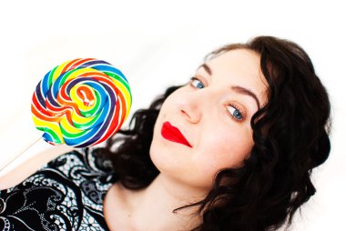 Retro bir lolipop kadınla