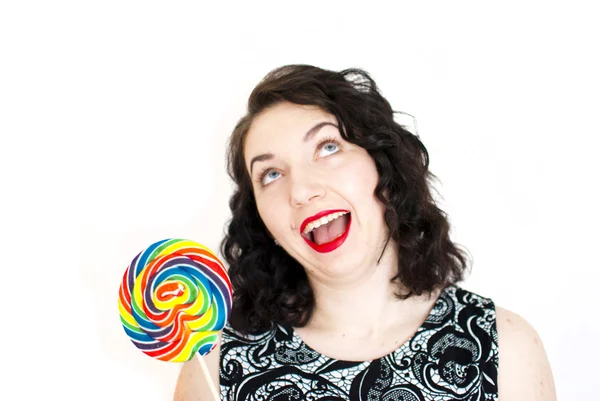 Retro woman with a lollipop — Stock Photo, Image