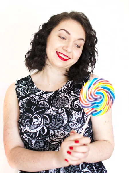 Retro woman with a lollipop — Stock Photo, Image