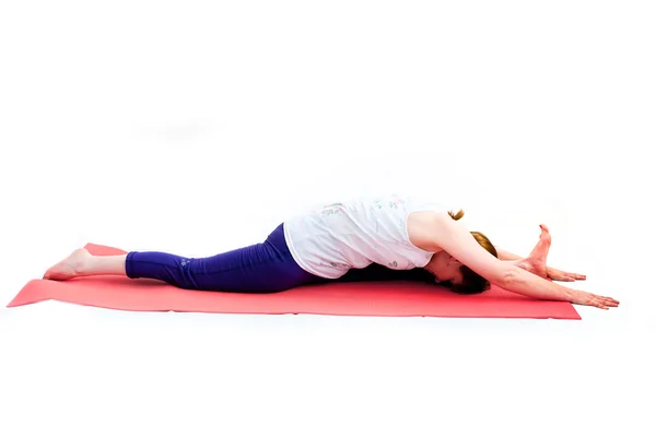 Middle aged woman exercise yoga — Stock Photo, Image