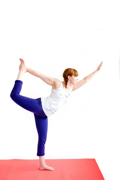 Middle aged woman exercise yoga — Stock Photo, Image