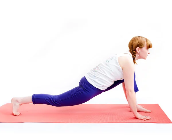 Middle aged woman exercise yoga — Stock Photo, Image