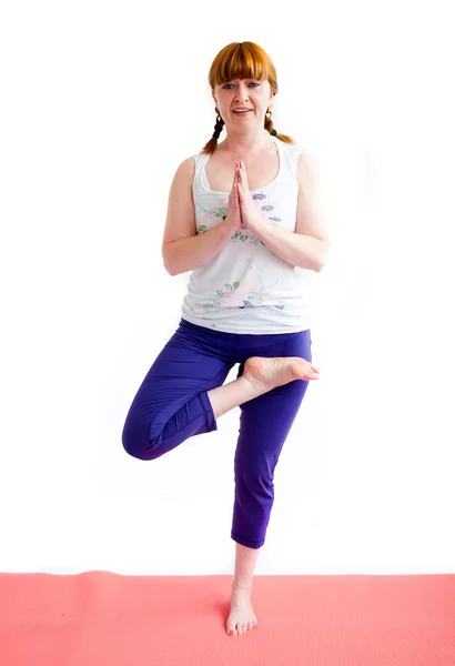 Middle aged woman exercise yoga — Stock Photo, Image