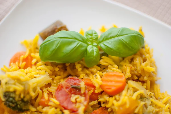 Basmati rice with vegetables and chicken — Stock Photo, Image