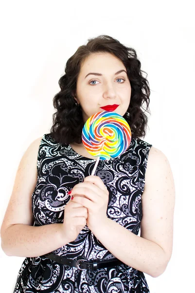 Retro woman with a lollipop — Stock Photo, Image