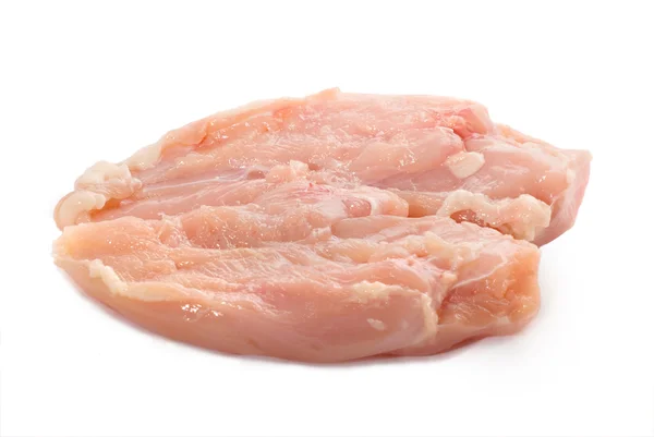 Trozos de pechuga de carne cruda de chiken aislados en blanco —  Fotos de Stock