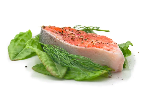 Salmone con insalata e limone — Foto Stock