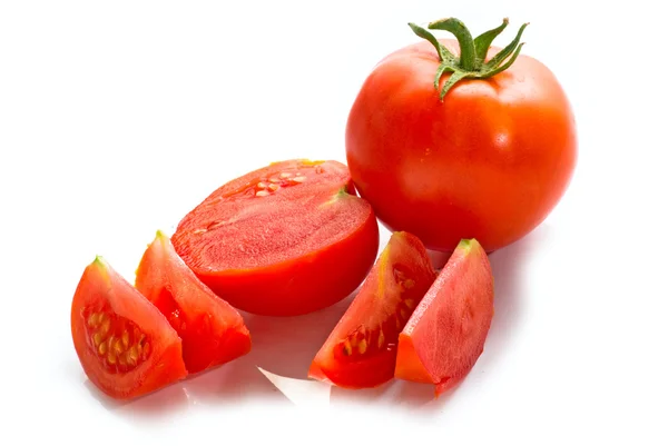 Red fresh tomatoes closeup on white background — Stock Photo, Image