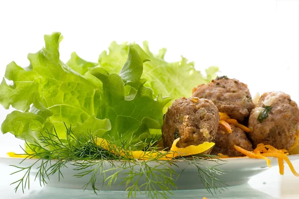 Plate of roasted meatballs and vegetable — Stock Photo, Image