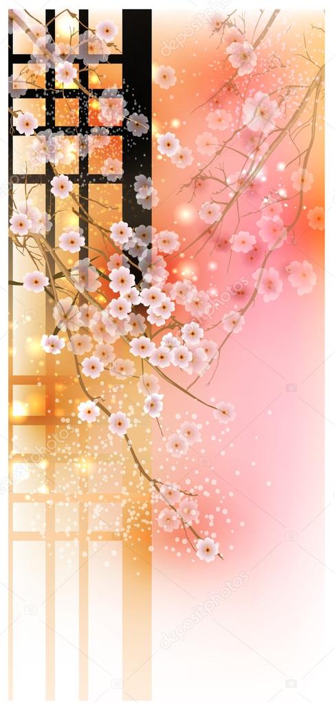 Cherry Tree (Card with stylized vector blossom)
